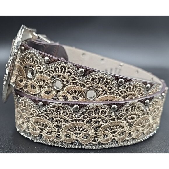 Angel Ranch Western Boho Belt Lace Sparkle Ornate Leather Rhinestones Size Small main image 9